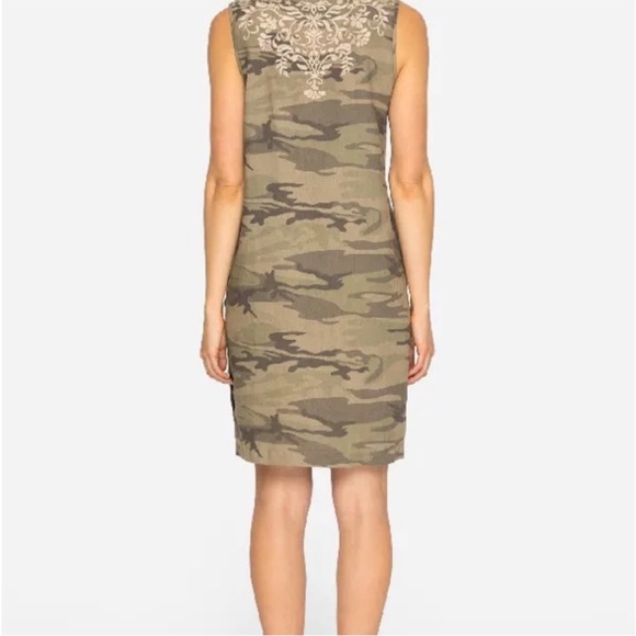 Johnny Was Adeline Embroidered Linen Camo Print Shift Dress w Side Buttons Med. - Picture 10 of 16